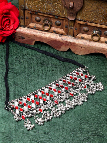 Silver-Plated & Red Brass Mirror Necklace
