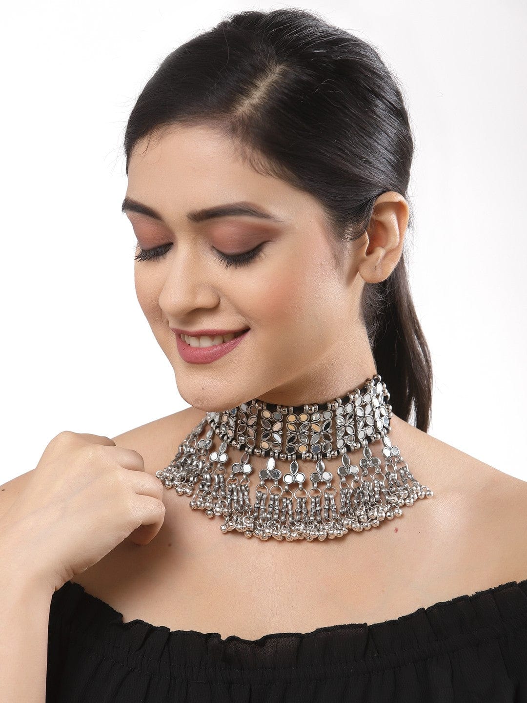 Brass Silver-Plated Mirror Necklace