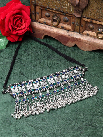 Brass Silver-Plated Meenakari Necklace