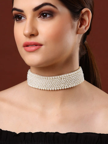 Off White Brass Silver-Plated Choker Necklace