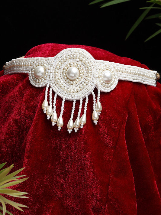 Silver-Toned & Off White Brass Silver-Plated Choker Necklace