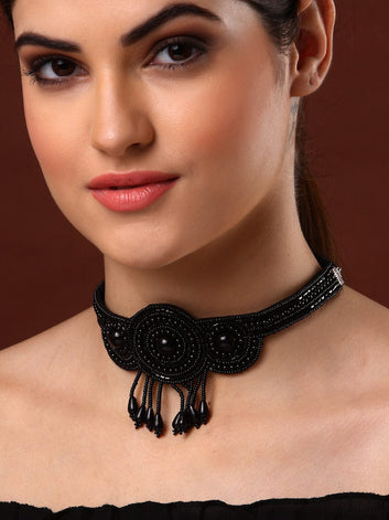 Black Brass Silver-Plated Choker Necklace