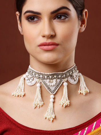 Brass Silver-Plated Tasselled Necklace