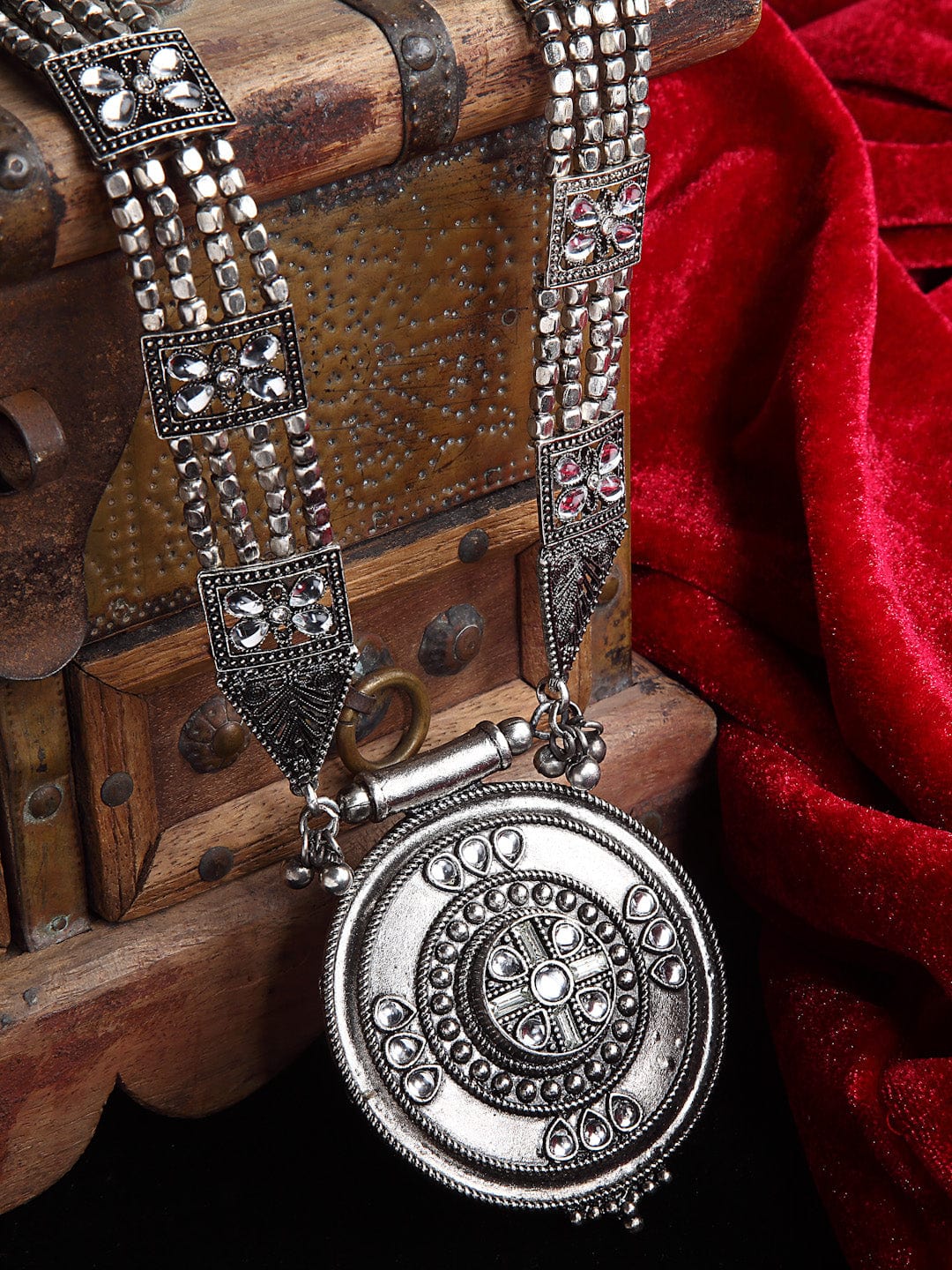 Brass Silver-Plated Oxidised Necklace