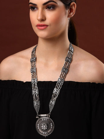 Brass Silver-Plated Oxidised Necklace