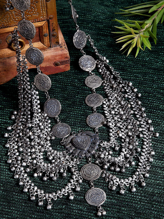 Gunmetal-Toned Brass Silver-Plated Tribal Necklace