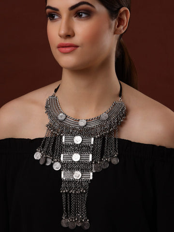 Silver-Plated Afghan Tribal Design Necklace