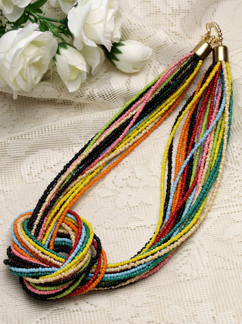 Gold-Toned & Blue Brass Gold-Plated Handcrafted Necklace