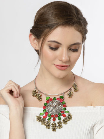 Women Gold-Toned & Pink Brass Gold-Plated Necklace