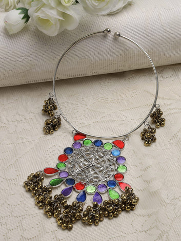 Gold-Toned & Red Brass Gold-Plated Meenakari Necklace