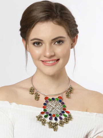 Gold-Toned & Red Brass Gold-Plated Meenakari Necklace