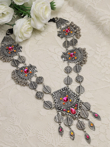 Silver-Plated & Pink Brass Afghan Necklace