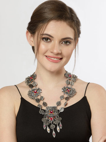 Silver-Plated & Pink Brass Afghan Necklace