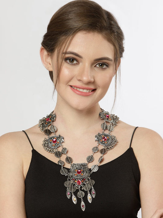 Silver-Plated & Pink Brass Afghan Necklace
