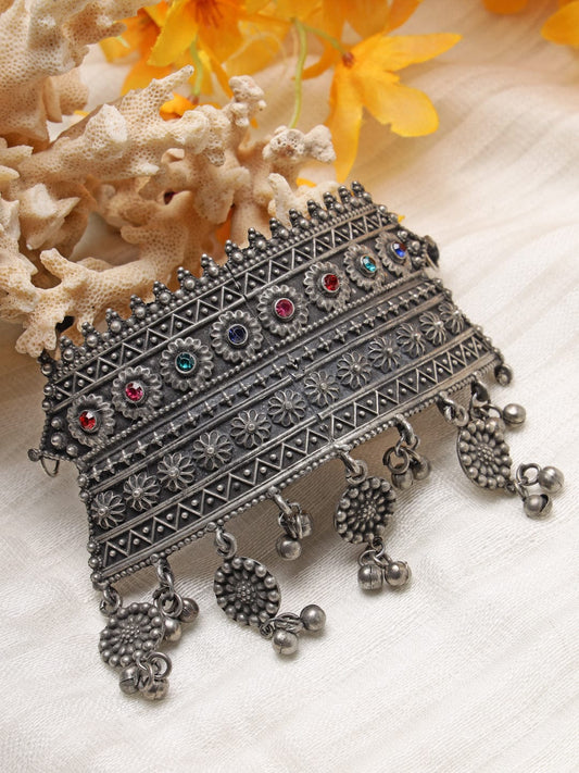 Silver-Toned & Gunmetal-Toned Brass Silver-Plated Choker Necklace