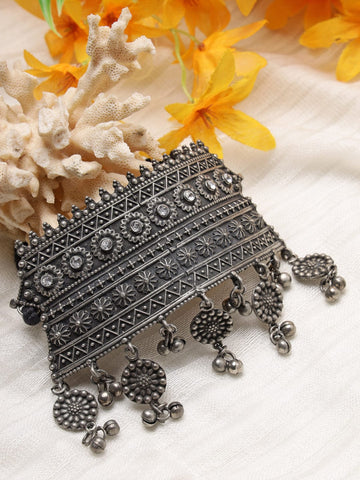 Silver-Toned & Gunmetal-Toned Brass Silver-Plated Choker Necklace