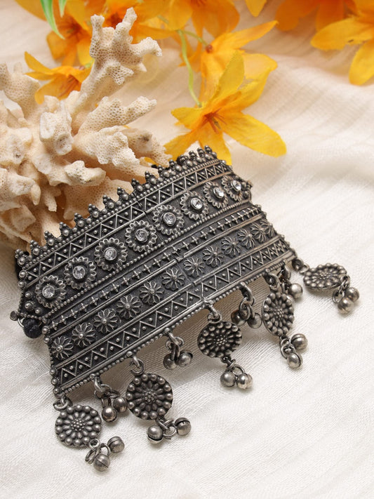 Silver-Toned & Gunmetal-Toned Brass Silver-Plated Choker Necklace