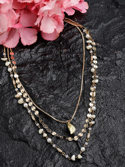 Gold-Toned & White Gold-Plated Layered Necklace