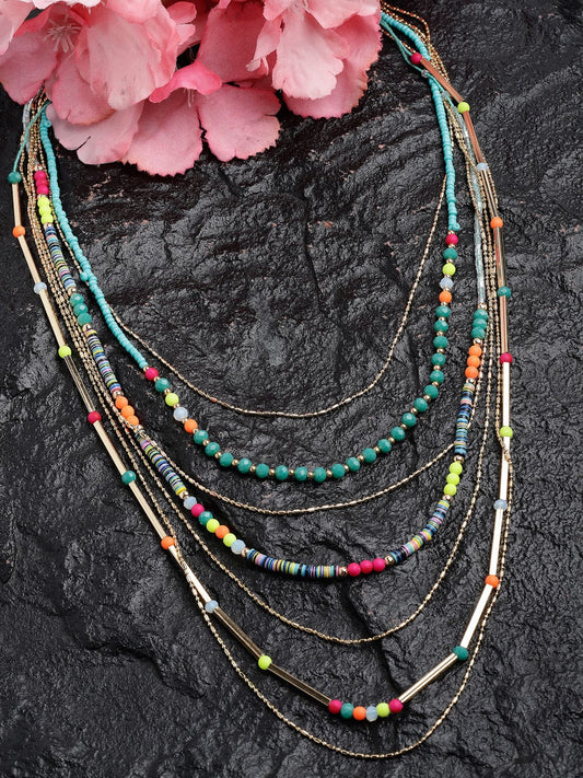 Gold-Toned & Blue Gold-Plated Bohemian Necklace