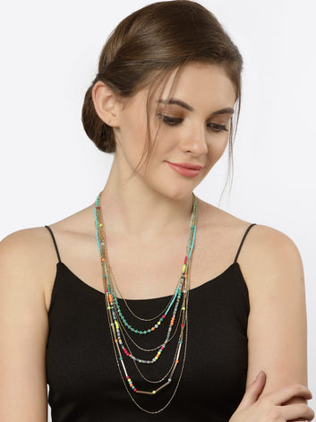 Gold-Toned & Blue Gold-Plated Bohemian Necklace