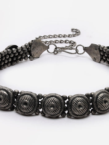 Silver-Toned & Gunmetal-Toned Brass Silver-Plated Choker Necklace