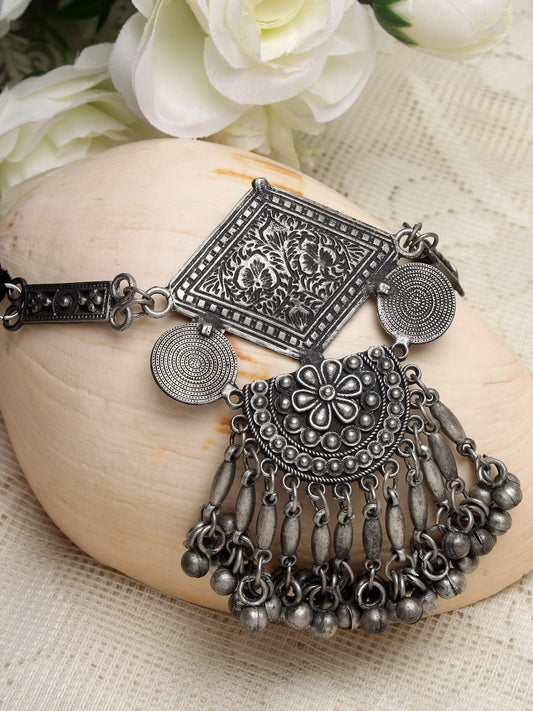 Silver-Toned & Gunmetal-Toned Brass Silver-Plated Choker Necklace