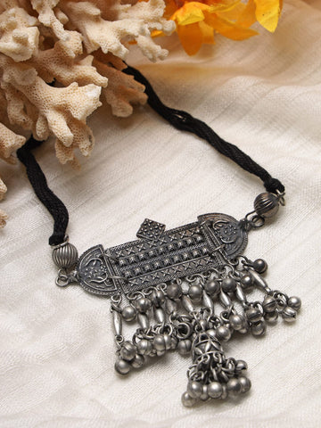 Silver-Toned & Gunmetal-Toned Brass Silver-Plated Choker Necklace