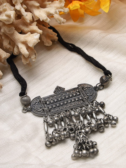 Silver-Toned & Gunmetal-Toned Brass Silver-Plated Choker Necklace