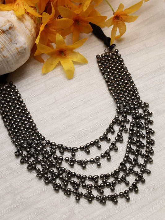 Silver-Toned & Gunmetal-Toned Brass Silver-Plated Oxidised Necklace