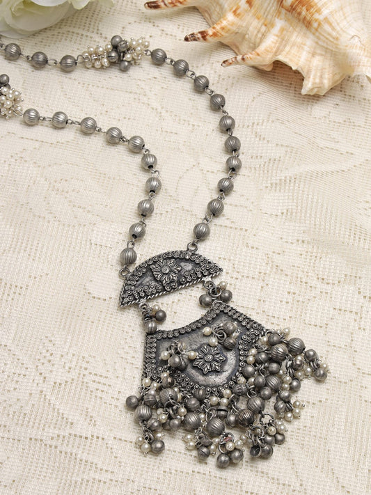 Silver-Toned & Gunmetal-Toned Brass Silver-Plated Oxidised Necklace