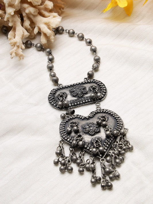 Silver-Toned & Gunmetal-Toned Brass Silver-Plated Oxidised Necklace