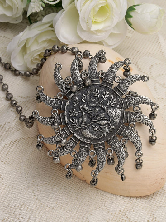 Silver-Toned & Gunmetal-Toned Brass Silver-Plated Temple Necklace