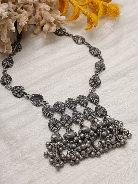 Silver-Toned & Gunmetal-Toned Brass Silver-Plated Oxidised Necklace