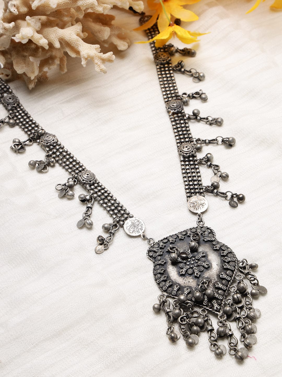 Silver-Toned & Gunmetal-Toned Brass Silver-Plated Oxidised Necklace
