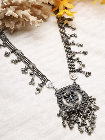 Silver-Toned & Gunmetal-Toned Brass Silver-Plated Oxidised Necklace