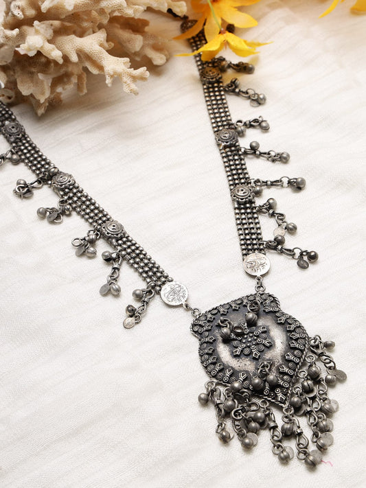 Silver-Toned & Gunmetal-Toned Brass Silver-Plated Oxidised Necklace