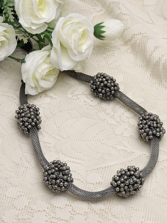 Silver-Toned & Gunmetal-Toned Brass Silver-Plated Oxidised Necklace