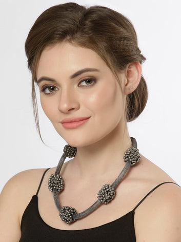 Silver-Toned & Gunmetal-Toned Brass Silver-Plated Oxidised Necklace
