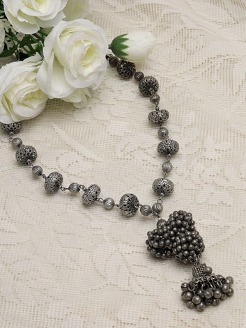 Silver-Toned & Gunmetal-Toned Brass Silver-Plated Oxidised Necklace