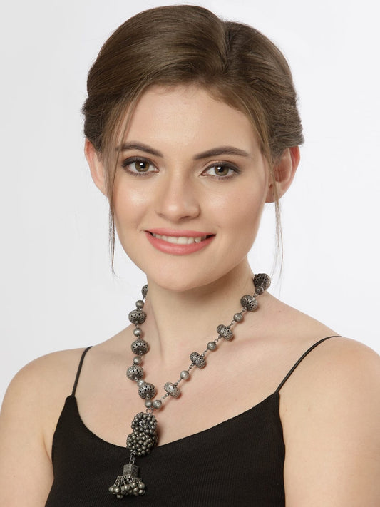 Silver-Toned & Gunmetal-Toned Brass Silver-Plated Oxidised Necklace
