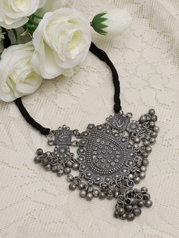 Silver-Toned & Black Brass Silver-Plated Choker Necklace