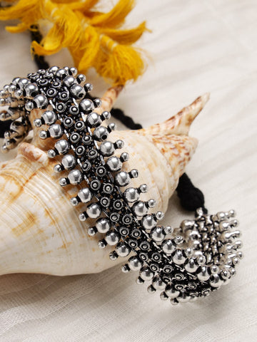 Silver-Toned & Black Brass Silver-Plated Oxidised Necklace