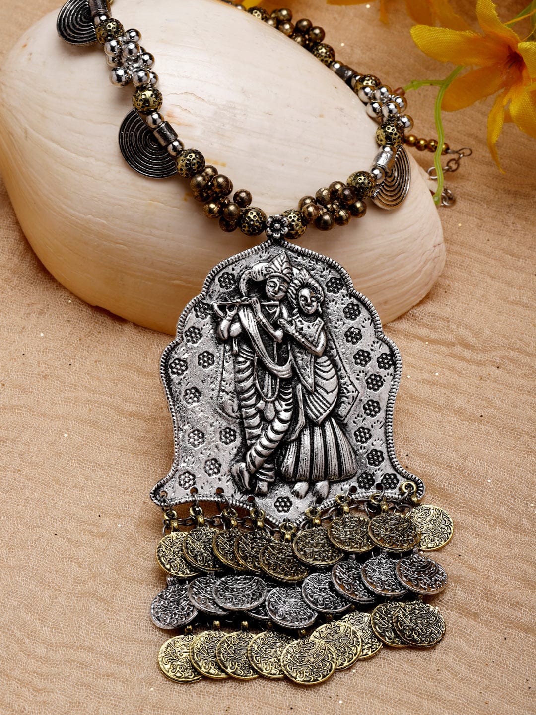 Brass Silver-Plated Temple Necklace