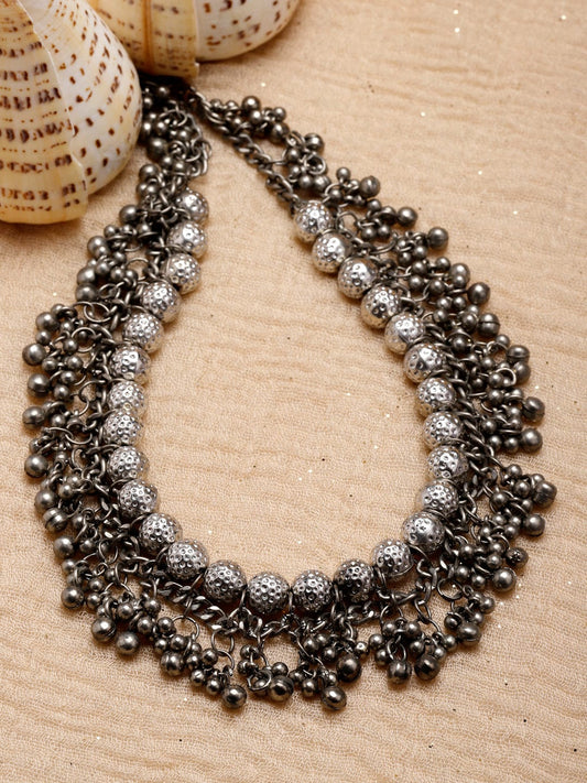 Brass Silver-Plated Oxidised Necklace