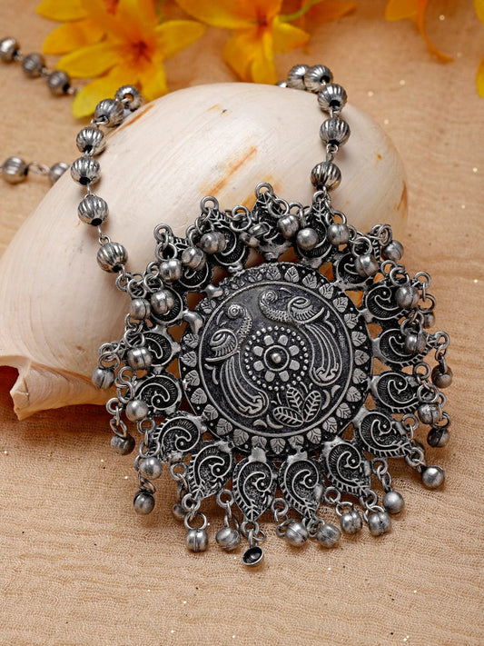 Brass Silver-Plated Oxidised Necklace