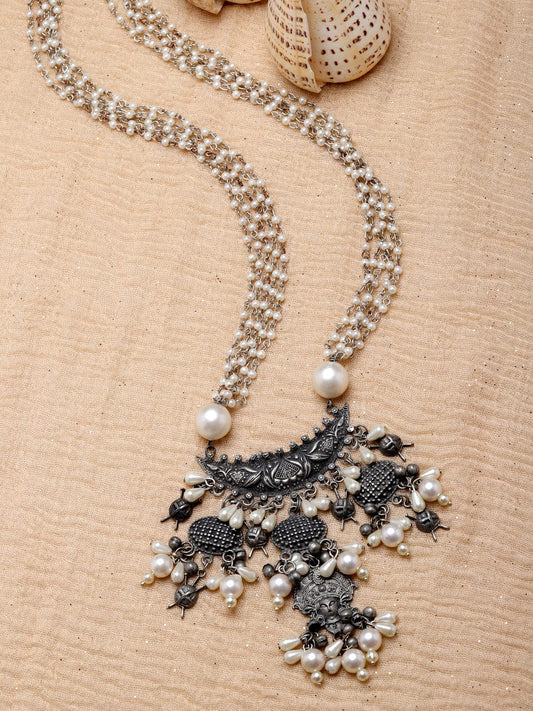 Brass Silver-Plated Oxidised Necklace