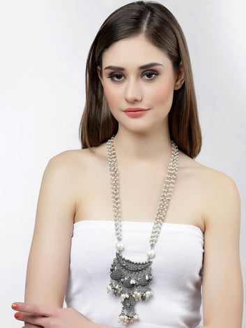 Brass Silver-Plated Oxidised Necklace