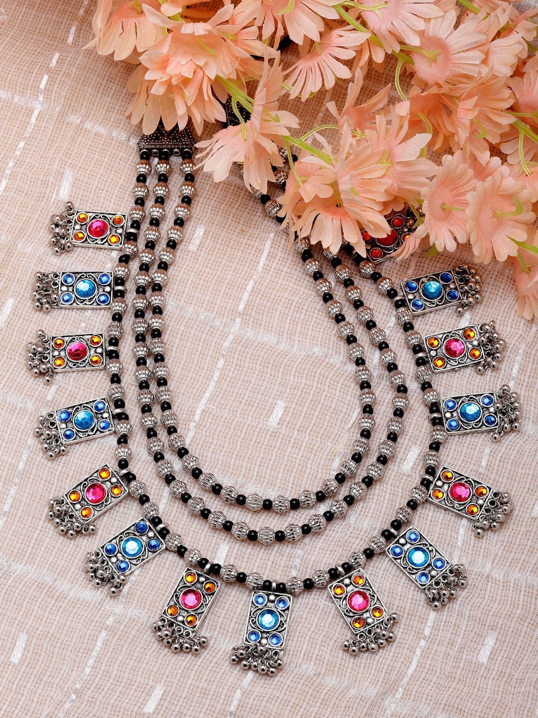 Brass Silver-Plated Oxidised Necklace
