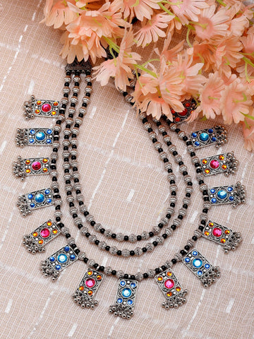 Brass Silver-Plated Oxidised Necklace