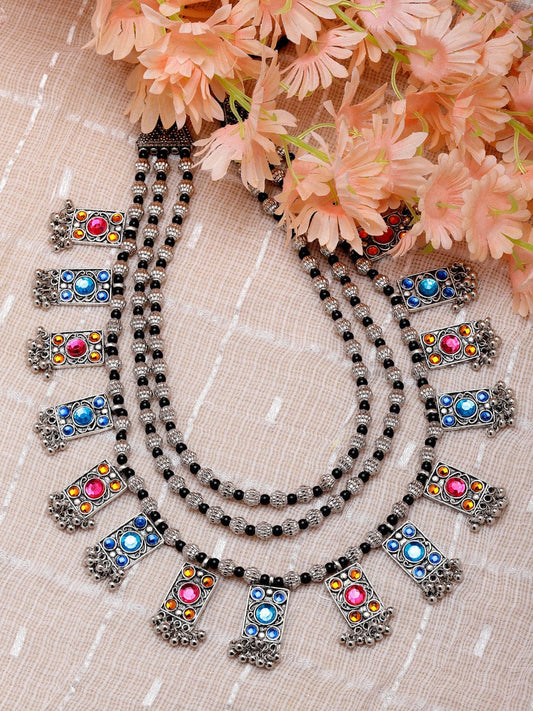 Brass Silver-Plated Oxidised Necklace